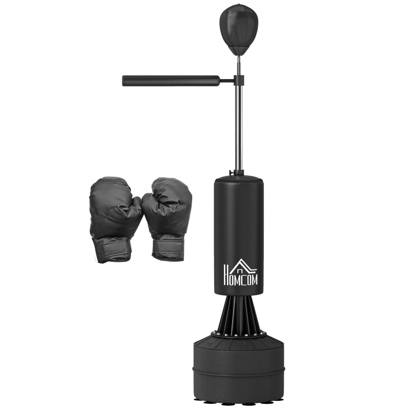 HOMCOM Boxsack stehend 155-205cm Höhenverstellbar Standboxsack mit 360° Reflexstange Speedball, Boxhandschuhen Pumpe, Punchingball Set für Erwachsene Jugendliche, Kickboxsack für Box Training Aosom – Bild 1 von 2