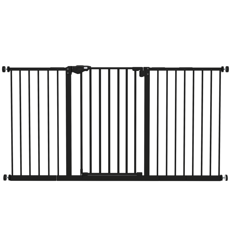 PawHut Türschutzgitter Absperrgitter Schutzgitter für Haustier Treppenschutzgitter ohne Bohren Metall Kunststoff Schwarz 136,3 cm x 76,2 cm Aosom – Bild 1 von 2