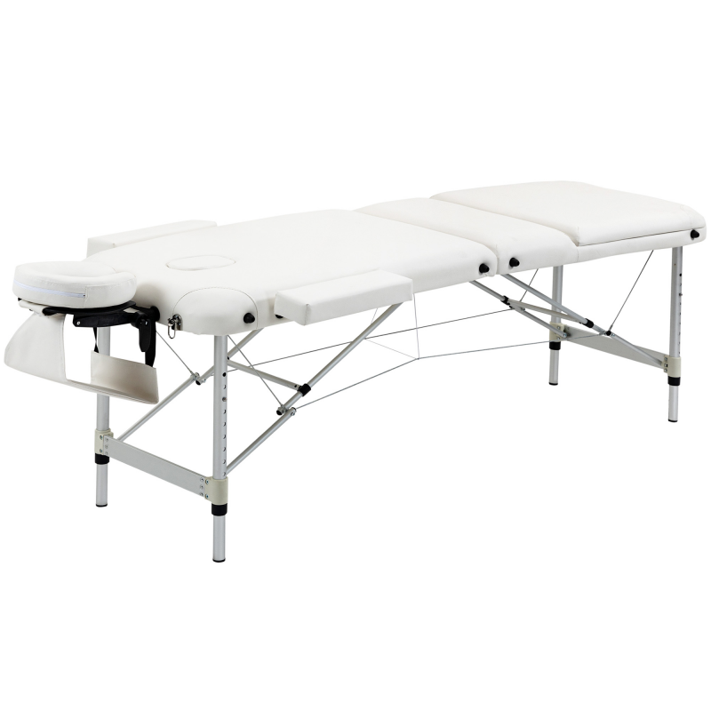 HOMCOM klappbare Massageliege höhenverstellbar mit Kopfkissen für Salon & Spa, Kunststoff & Alu, Weiß, 215 x 60 x 61-84 cm Aosom.de – Bild 1 von 2