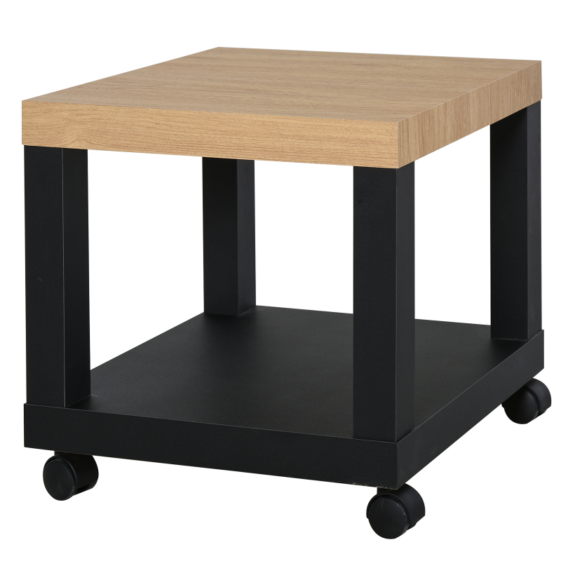 HOMCOM Rollbarer Beistelltisch, moderner Couchtisch mit offenem Regal, für Wohn-, Schlaf- oder Arbeitszimmer, 40 x 40 x 40 cm, Naturholz & Schwarz Aosom – Bild 1 von 2