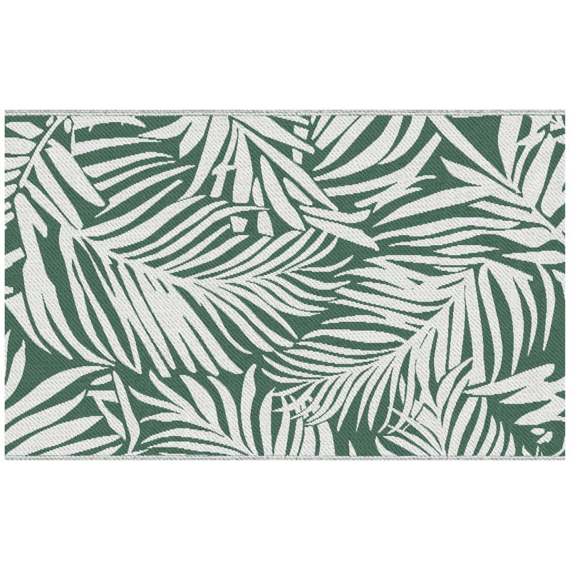 Outsunny Outdoor Teppich Wendbares Wetterfest Outdoorteppich Carpet mit Blätter-Muster, Outdoor-Teppich für Wohnzimmer Balkon Garten Terrasse Bad Flur Küche 152 x 243 cm Dunkelgrün Aosom – Bild 1 von 2