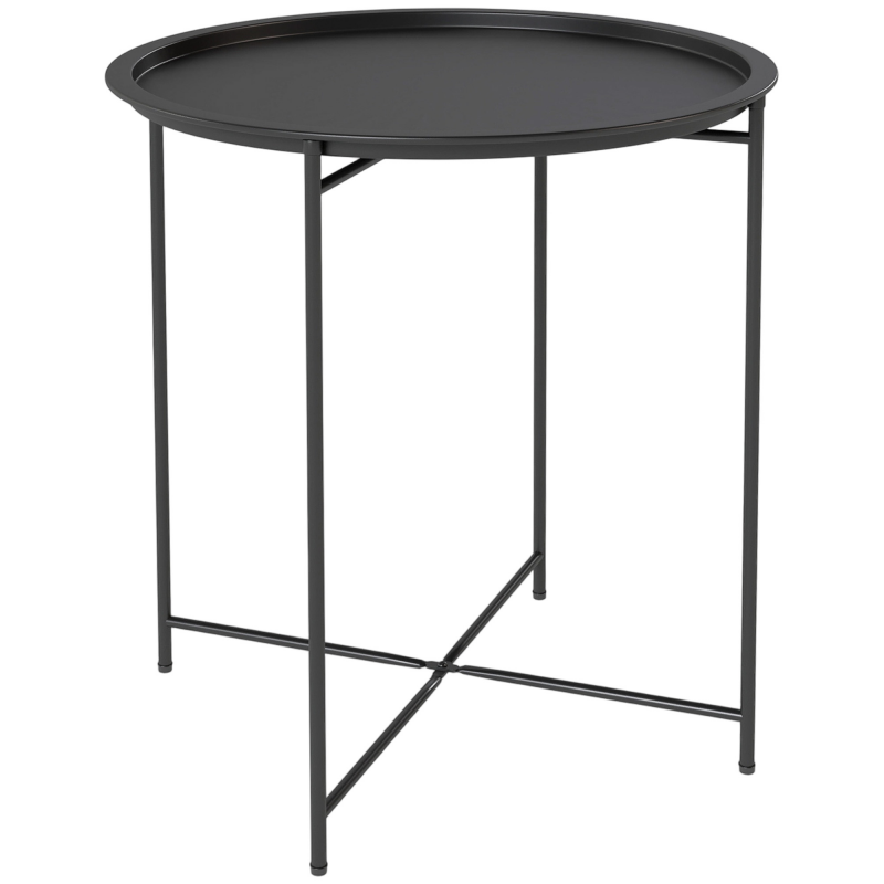 Outsunny Beistelltisch klappbar Gartentisch Ø46 x 50 cm Rund wetterfest Balkontisch mit klappbar Tischbeine Campingtisch Klapptisch Kaffeetisch für Wohnzimmer Büro Outdoor Indoor Schwarz Aosom – Bild 1 von 2