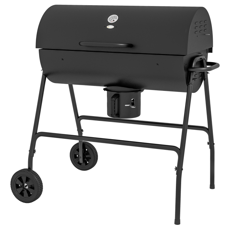 Outsunny Holzkohlegrill aus Metall BBQ Smoker mit Deckel Thermometer Räder verstellbarer Kohlewanne Griff, fahrbar Grillwagen Holzkohle Grill, Kohlegrill für Barbeque Camping, Terrasse, 95x71,5x102 cm Aosom – Bild 1 von 2
