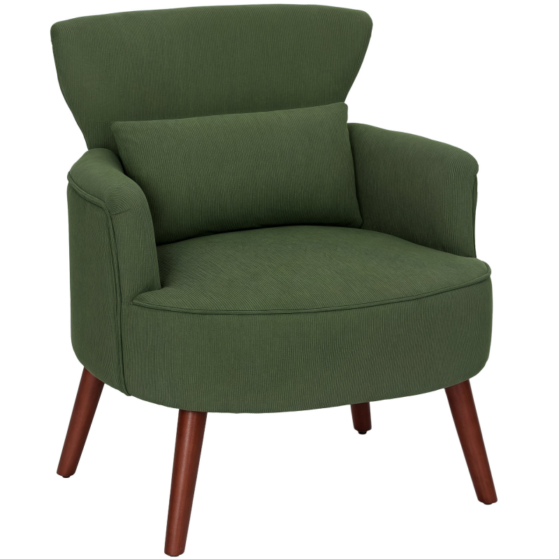 HOMCOM Sessel Ohrensessel mit Armlehnen, Loungesessel mit Kissen Armlehnensessel mit Cordoptik, Relaxsessel Polstersessel Lesesessel Einzelsofa für Wohnzimmer, Schlafzimmer, Grün Aosom – Bild 1 von 2