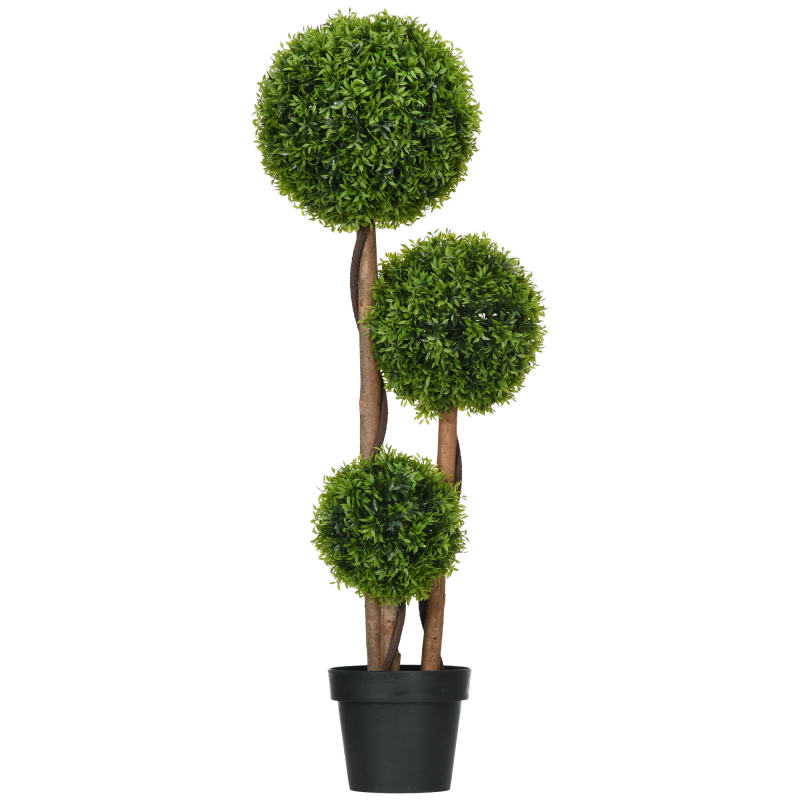HOMCOM Künstlicher Buchsbaum groß 110cm, UV-beständige Kunstpflanze wie echt, Künstliche Pflanze im Topf, Kunstbaum mit 3 Kugeln, Kunstmoos, Bambusblättern für Wohnzimmer Schlafzimmer Büro Garten Aosom – Bild 1 von 2