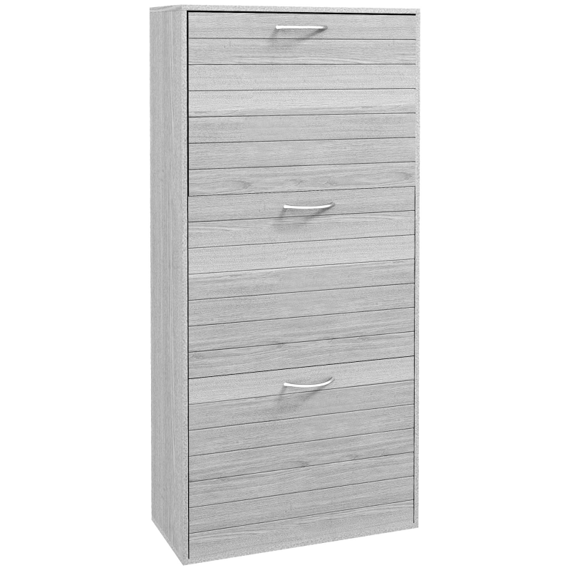 HOMCOM Schmaler Schuhschrank mit 3 Klapptüren, Schuhschrank für Diele/Flur, verstellbare Einlegeböden, für 12 Paar Schuhe, für Flur, enge Räume, Grau Aosom – Bild 1 von 2