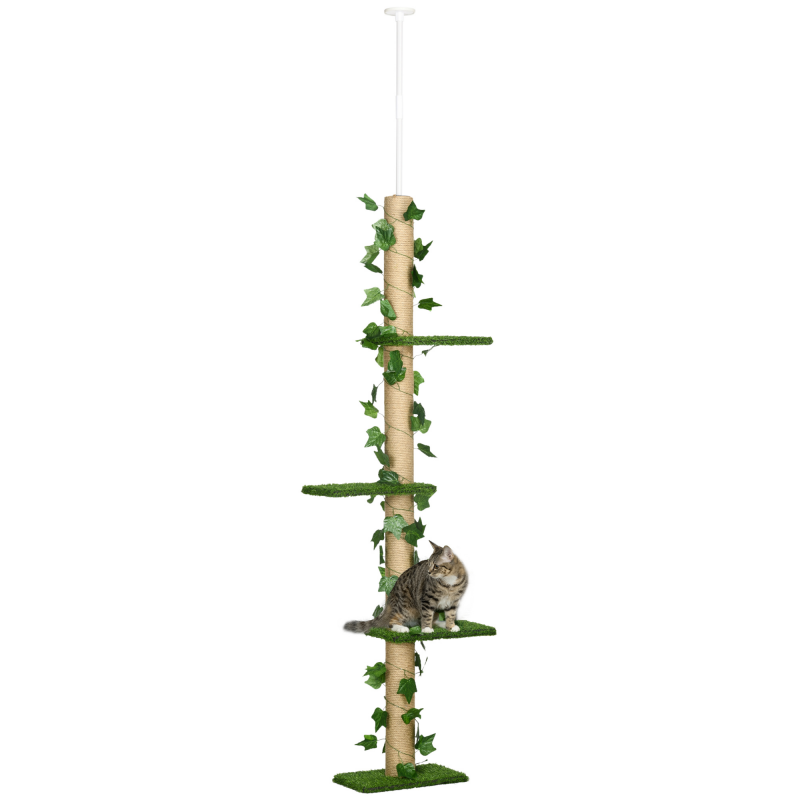 PawHut Kratzbaum Deckenhoch 202-242 cm, höhenverstellbar Kletterbaum mit Kippschutz, Spielbaum aus Jute in Grün und Gelb Aosom.de – Bild 1 von 2