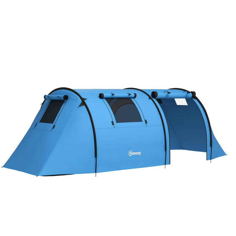 Outsunny Campingzelt für 3-4 Personen stabil wasserdicht Familienzelt mit Schlafzimmer Wohnzimmer, Kuppelzelt mit 3000mm Wassersäule Tunnelzelt Zelt für Camping Reise, Himmelblau Aosom – Bild 1 von 2