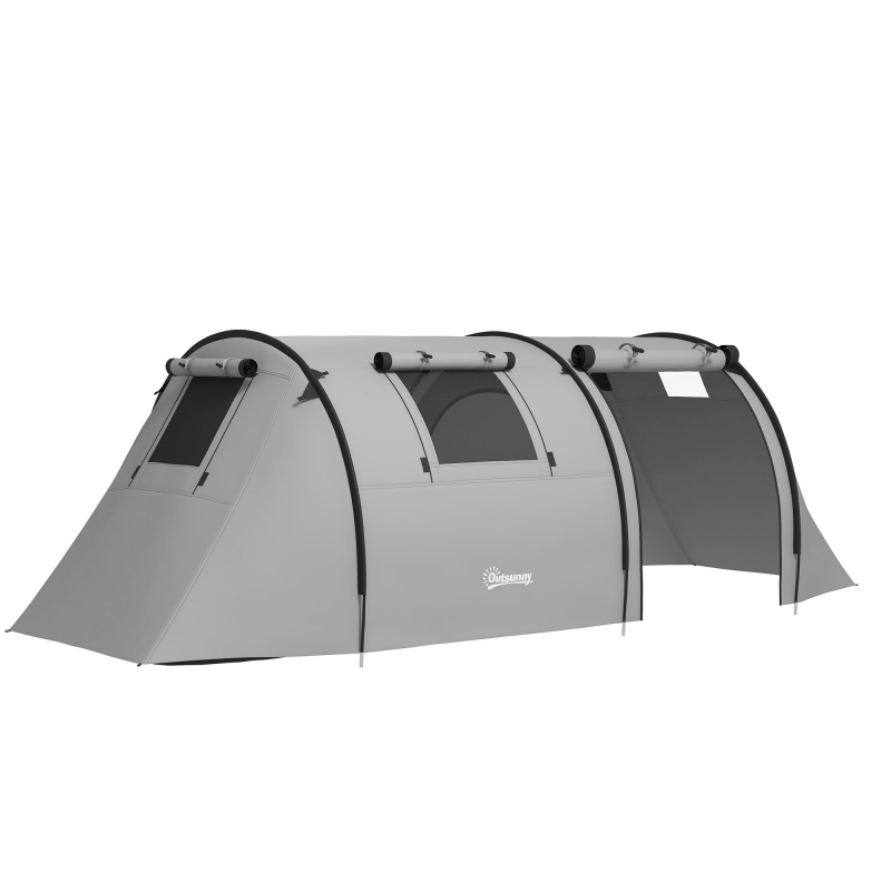 Outsunny Campingzelt für 3-4 Personen stabil wasserdicht Familienzelt mit Schlafzimmer Wohnzimmer, Kuppelzelt mit 3000mm Wassersäule Tunnelzelt Zelt für Camping Reise, Grau Aosom – Bild 1 von 2