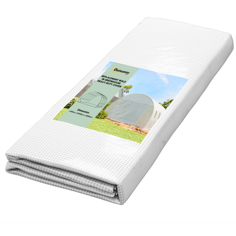 Outsunny Gewächshausfolie 3 x 4 m, wasserdicht Polyethylenfolie mit Rolltür, 8 Fenster, UV Schutz, Reißfest Gartenfolie Abdeckplane für Folientunnel Gartenarbeit, Tunnelfolie für Außenbereich Weiß Aosom – Bild 1 von 2