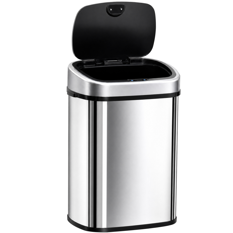 HOMCOM Mülleimer 48L Küchenabfalleimer mit Infrarotsensor, hygienisch, Edelstahl in Silber, L40,5xB29,5xH68 cm für müheloses Entsorgen Aosom.de – Bild 1 von 2