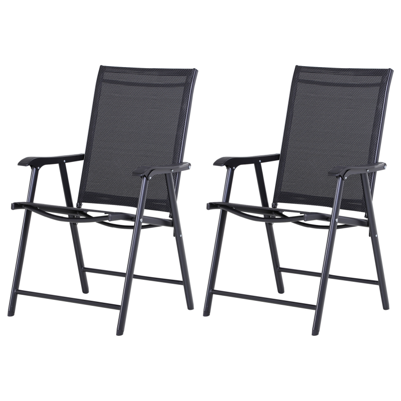 Outsunny Campingstühle 2er Set Klappstuhl mit Armlehnen, Angelstuhl aus Metall Schwarz 58x64x94cm, ideal für Outdoor & Freizeit Aosom.de – Bild 1 von 2