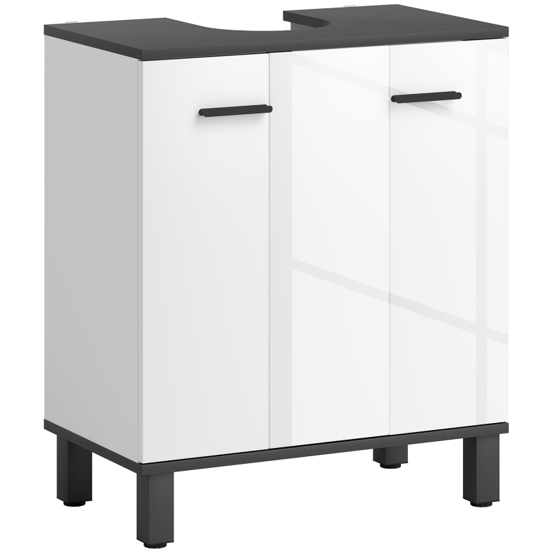 HOMCOM Unterschrank für Waschbecken, kompakter Badezimmerschrank mit verstellbarem Einlegeboden, 2 Türen, moderner Stil, für Waschbecken mit oder ohne Säule, 60x34x70 cm, Hochglanzweiß Aosom – Bild 1 von 2