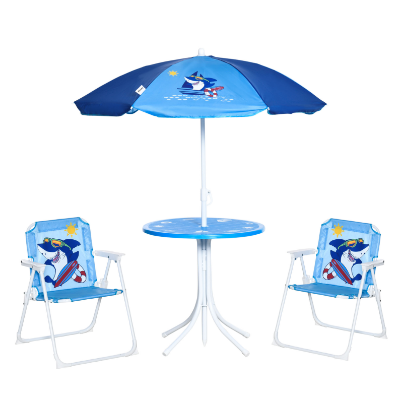 Outsunny Kindersitzgruppe Campingset Gartentisch mit 2 Klappstühlen und Sonnenschirm für Kinder 3-6 Jahre Blau Aosom.de – Bild 1 von 2