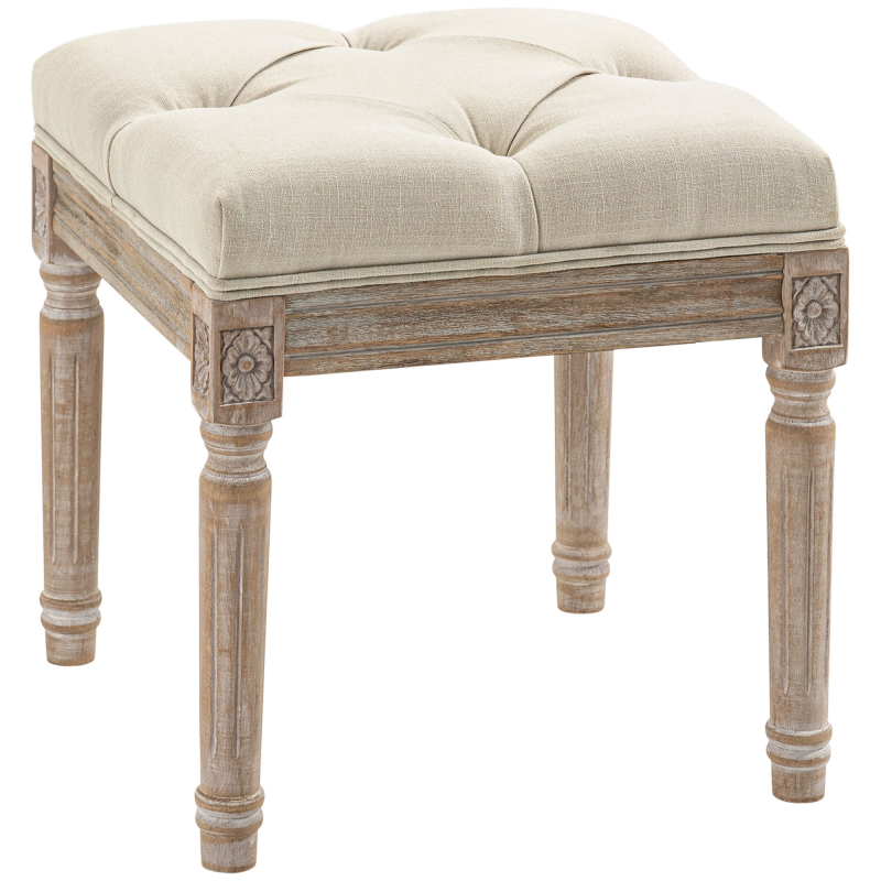HOMCOM Fußhocker fürs Wohnzimmer, Ottoman, gepolsterter Sitz mit Leinenoptik-Stoff und Gummibaumholz-Beinen, quadratischer Wohnzimmerpouf für Schlafzimmer, Flur, 40 x 40 x 43 cm, beige Aosom – Bild 1 von 2