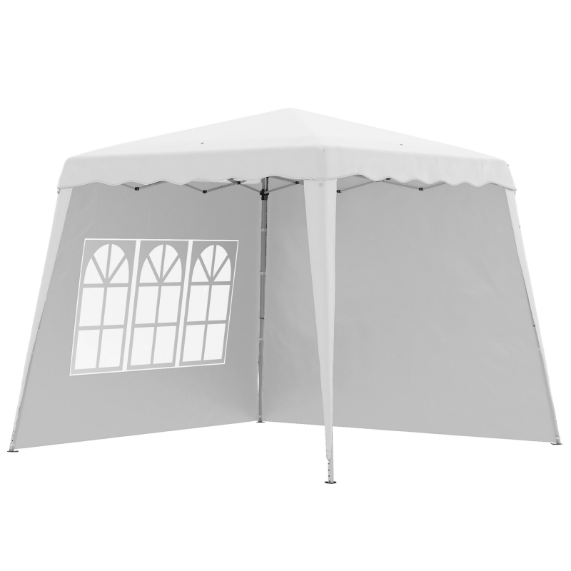 Outsunny Faltpavillon 2,4 x 2,4m Pavillon mit Seitenwand höhenverstellbar Partyzelt mit UV-Schutz, Faltzelt mit Tragetasche für Garten, Balkon, Oxford, Stahl, Weiß Aosom – Bild 1 von 2