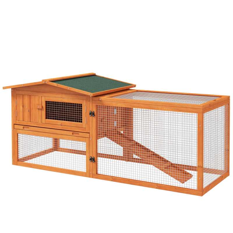 PawHut Kleintierstall Tannenholz 156x58x68cm mit Asphaltdach, Kleintierhaus Outdoor Indoor, Bodenwanne & Rampe, orange Aosom.de – Bild 1 von 2