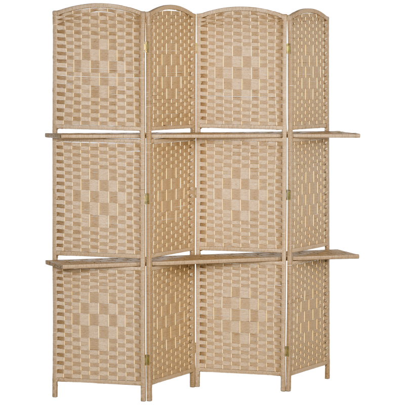 HOMCOM 4-teiliger Raumteiler, 160 x 170 cm, faltbare Trennwand mit 2 Regalen, Kiefernholz für Büro, Wohnzimmer, Schlafzimmer, Naturholz Aosom – Bild 1 von 2