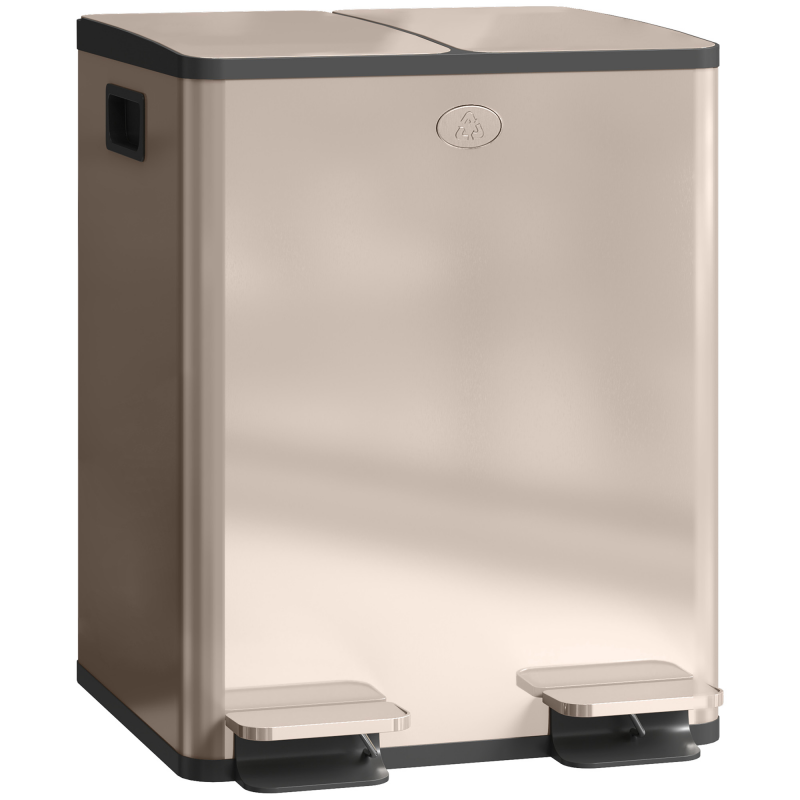 HOMCOM Doppel-Mülleimer 2 x 20 l, Edelstahl-Pedal-Mülleimer, herausnehmbare Inneneimer, Soft-Close-Deckel mit Offenhaltefunktion, fingerabdruckresistent, Gold Aosom – Bild 1 von 2