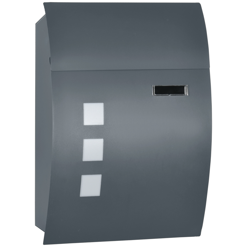 HOMCOM Briefkasten Postkasten mit Deckel, Schloss, Wandbriefkasten mit Sichtfenster Wasserloch aus Verzinktem Stahl, für Outdoor, 32 x 10 x 45 cm, Dunkelgrau Aosom – Bild 1 von 2