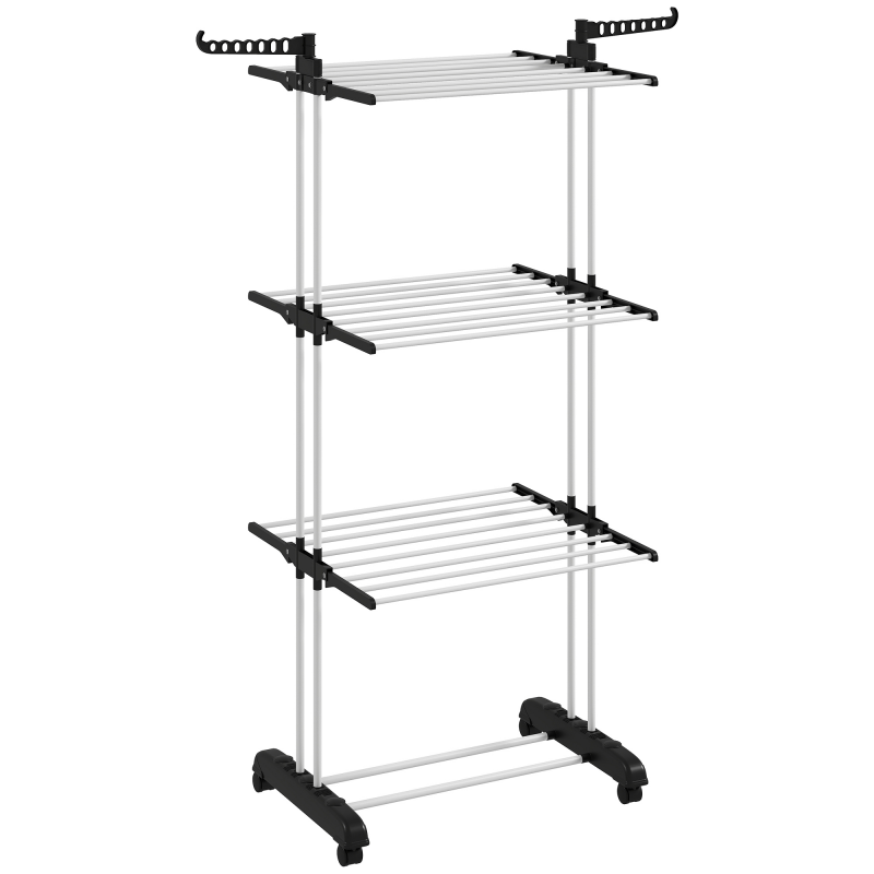HOMCOM Wäscheständer Turmwäscheständer mit Rollen 4 Ebenen ausziehbar Standtrockner Schwarz 73 x 45,5 x 177cm für platzsparendes Trocknen Aosom.de – Bild 1 von 2