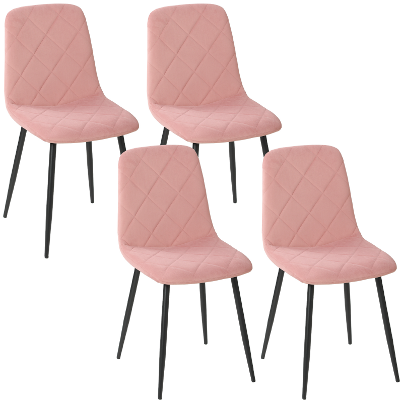 HOMCOM Esszimmerstühle 4er Set Küchenstuhl mit Rückenlehne, Samtoptik, Sessel Polsterstuhl mit Stahlbeine, Stühle, Wohnzimmerstuhl für Esstisch, Rosa Aosom – Bild 1 von 2