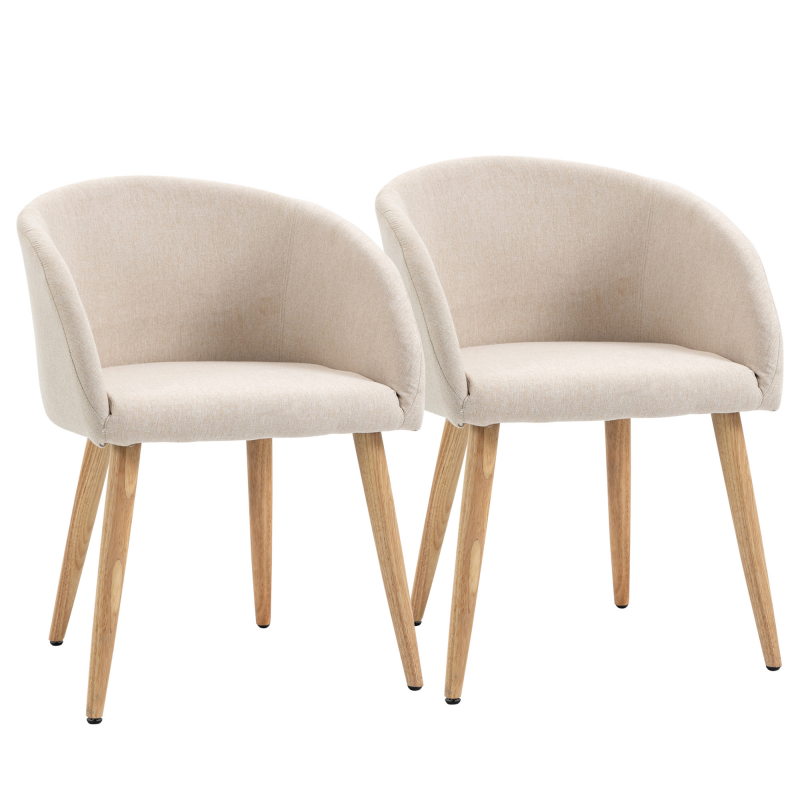 HOMCOM Esszimmerstühle 2er Set Küchenstuhl mit Rückenlehne, Leinen-Optik, modern Polsterstuhl mit Armlehne, Holzbeine, Sessel für Esstisch, Essstuhl für Lounge Wohnzimmer Esszimmer, Beige Aosom – Bild 1 von 2