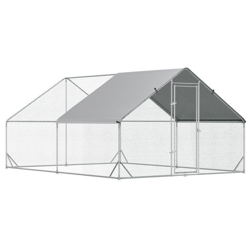 PawHut Hühnerstall XXL mit Freilaufgehege Geflügelstall mit Schatten Dach Schloss für 8-12 Hühner Ente Kaninchen Stahl 3 x 4 x 2 m Aosom – Bild 1 von 2