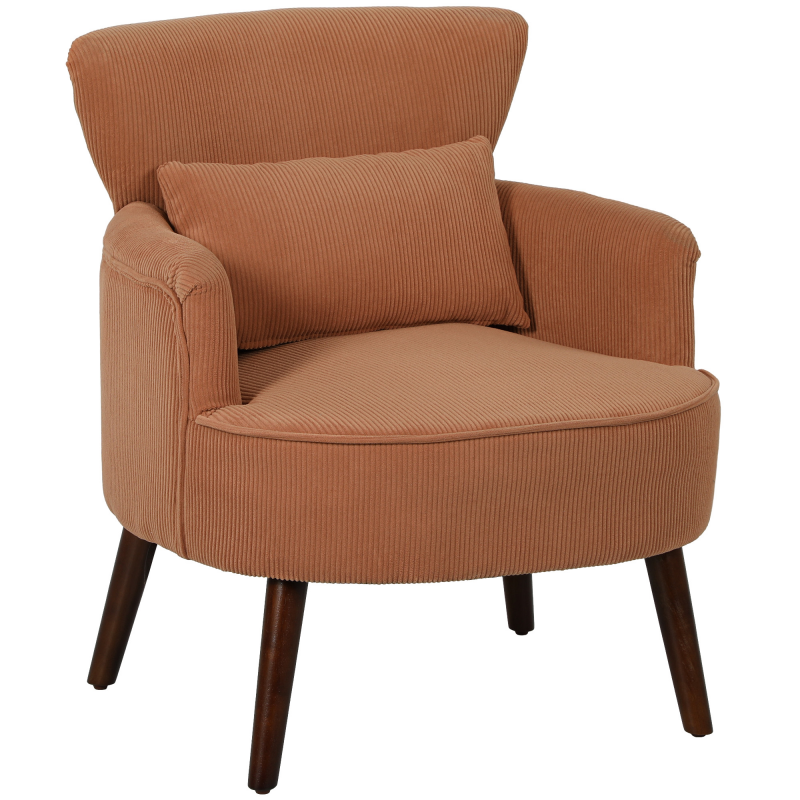 HOMCOM Sessel Loungesessel mit Armlehnen, Polstersessel mit Kissen Armlehnensessel mit Kordoptik, Holzbeine Lesesessel für Wohnzimmer, Schlafzimmer, Orange Aosom – Bild 1 von 2