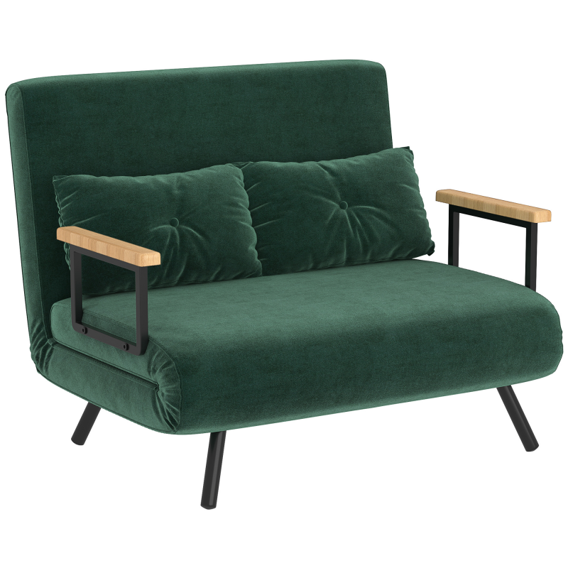 HOMCOM Schlafsofa 4 in 1 2 Sitzer Sofa mit Schlaffunktion, 183 x 98,5 cm Klappbar Schlafsessel mit 5-stufig Verstellbarer Rückenlehne, Armlehne, Lendenkissen Samtoptik für Wohnzimmer, Grün Aosom – Bild 1 von 2