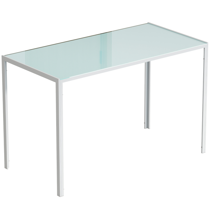 HOMCOM Esstisch 120 x 60 cm Küchentisch für 4 Personen Esszimmertisch mit Tischplatte aus Hartglas moderner Tisch für Küche, Esszimmer Wohnzimmer Weiß Aosom – Bild 1 von 2