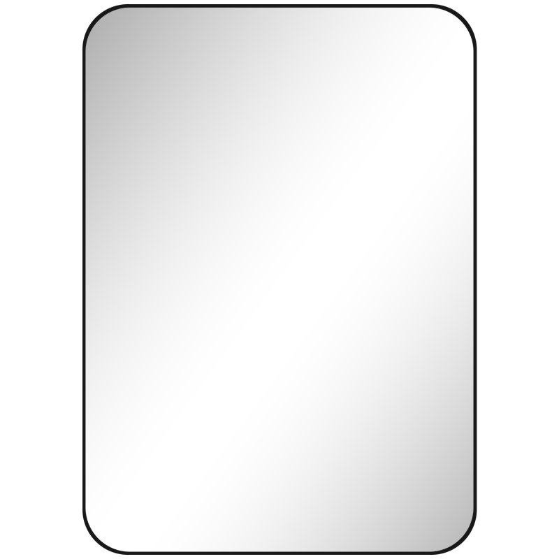 HOMCOM Badspiegel 50 x 70 cm Wandspiegel mit Splitterschutzfolie und Metallrahmen, Rechteckiger Badezimmerspiegel mit Abgerundeten Ecken, Horizontal oder Vertikal Montierbar für Badezimmer, Schwarz Aosom – Bild 1 von 2