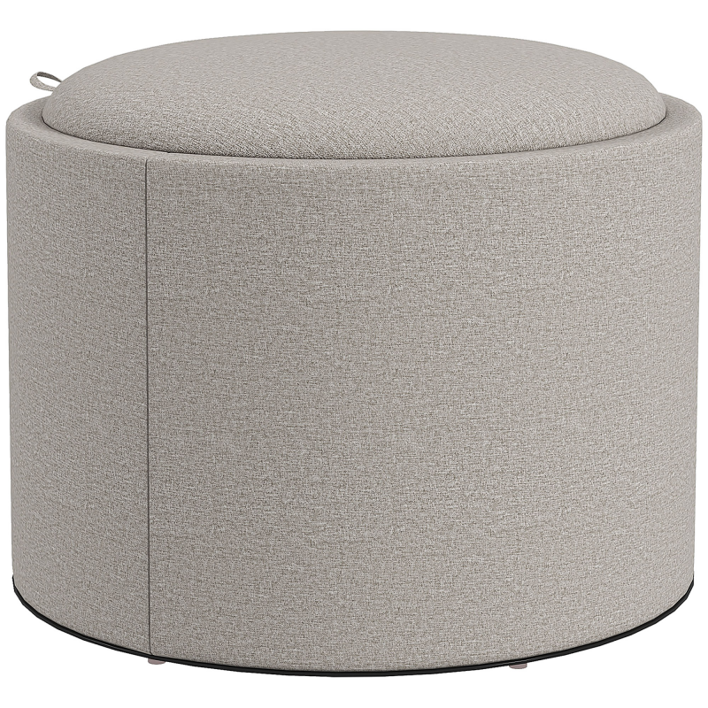 HOMCOM Sitzhocker mit Stauraum, Runder Hocker mit Klappdeckel Couchtisch, 56 x 56 x 42 cm Polsterhocker mit Leinenoptik, für Wohnzimmer, Schlafzimmer, Hellgrau Aosom – Bild 1 von 2