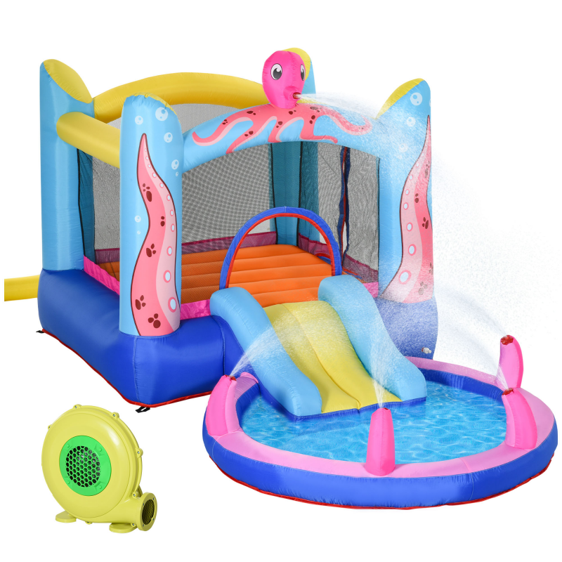 Outsunny Aufblasbare Hüpfburg Oktopus-Muster mit Rutsche Trampolin Spielburg Wasserrutsche Pool für Kinder 3-8 Jahre Oxfordstoff Aosom.de – Bild 1 von 2
