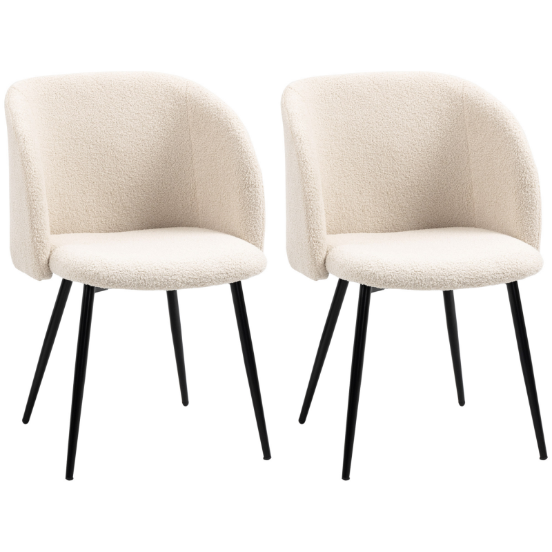 HOMCOM Esszimmerstühle 2er Set Küchenstuhl mit Ergonomischer Rückenlehne, Lammwoll-Optik, modern Polsterstuhl mit Stahlbeine Armlehne, Wohnzimmerstuhl Stühle für Esstisch Esszimmer, Cremeweiß Aosom – Bild 1 von 2