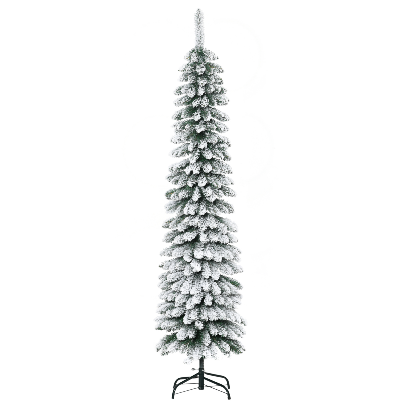HOMCOM Künstlicher Weihnachtsbaum, 180 cm Christbaum mit 395 Spitzen, Kunstschnee, klappbar Metallständer, für Weihnachten Deko, Grün+Weiß Aosom – Bild 1 von 2