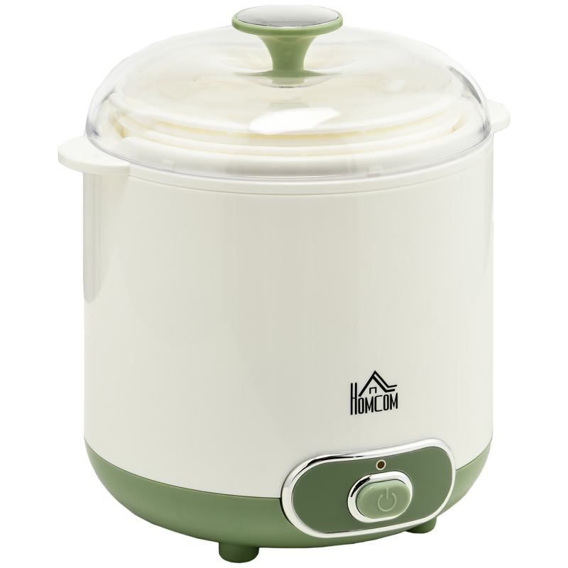 HOMCOM Joghurtbereiter, 1,5 L Joghurtmaschine mit 2 Gläsern, Sieb, Deckel, 20 W Joghurt-Maker für griechischen Joghurt, für 3–5 Personen, 19,5x17,5x21,4 cm, Weiß Aosom – Bild 1 von 2