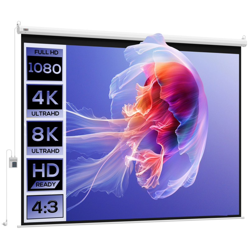 HOMCOM Elektrische Beamer Leinwand 171 x 130 cm 4:3 mit Fernbedienung, Projektionsleinwand für Heimkino & Präsentationen in Weiß Aosom.de – Bild 1 von 2