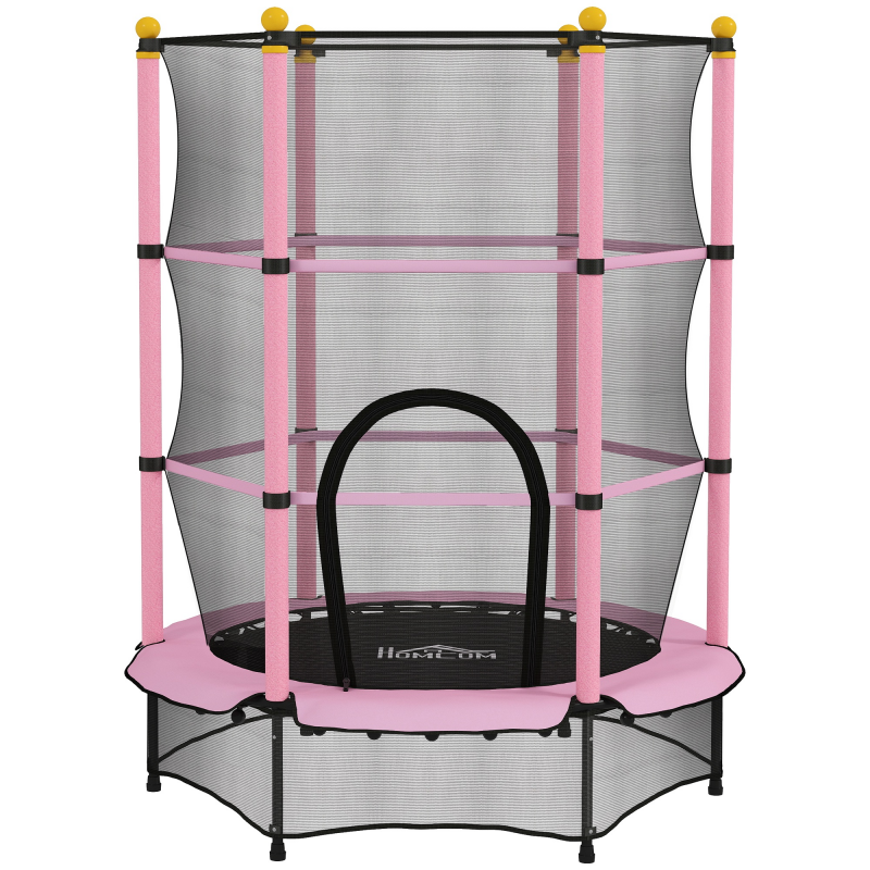 HOMCOM Kindertrampolin Ø140 cm, Trampolin mit Sicherheitsnetz, Randabdeckung, Gartentrampolin für Kinder 3-10 Jahre, bis 50 kg belastbar, Rosa Aosom – Bild 1 von 2