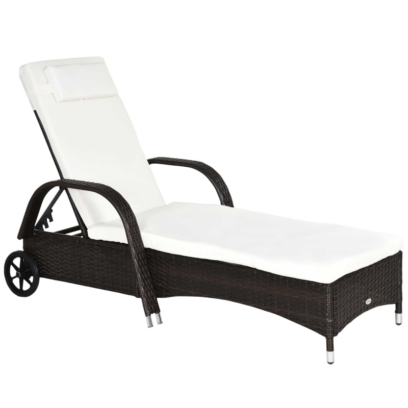 Outsunny Gartenliege Sonnenliege mit Kissen und Rollen, mobile Rattanliege aus Polyrattan und Metall, Kaffeebraun, 200 x 73 x 30-103cm Aosom.de – Bild 1 von 2