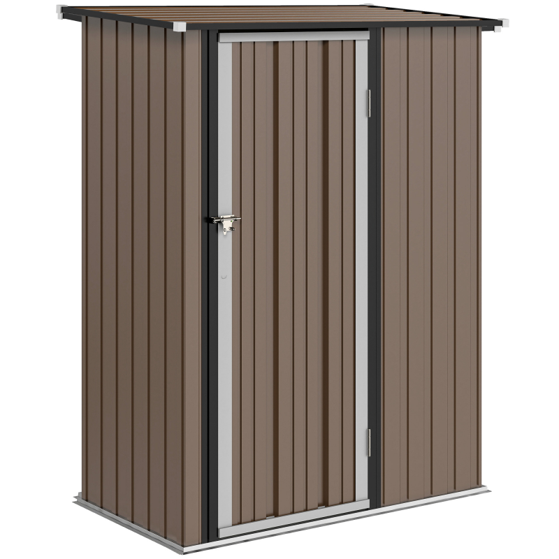 Outsunny Metall Gerätehaus 1,07 m² 142 x 84 x 189 cm Geräteschuppen mit Pultdach Abschließbarer Tür, wetterfest Gartenhaus Outdoor Garten Schuppen für Hinterhof Außenbereich Braun Aosom – Bild 1 von 2