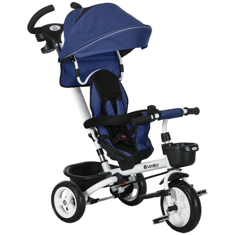 HOMCOM 6 in 1 Dreirad mit Schubstange bis 25 kg, faltbares Kinderdreirad mit Sicherheitsgurt, abnehmbares Sonnendach, Getränkehalter & Korb Aosom.de – Bild 1 von 2