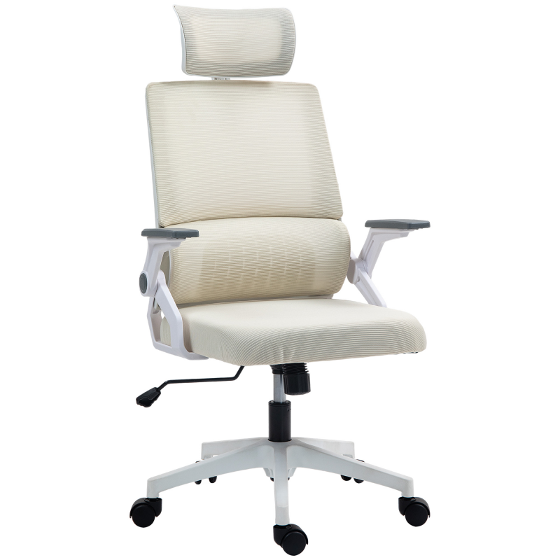 Vinsetto Bürostuhl Ergonomischer Schreibtischstuhl mit Verstellbar Kopfstütze, Lendenwirbelstütze, Armlehne, Höhenverstellbarer Drehstuhl mit Wippfunktion, Netzbespannung, Computerstuhl, Beige Aosom – Bild 1 von 2