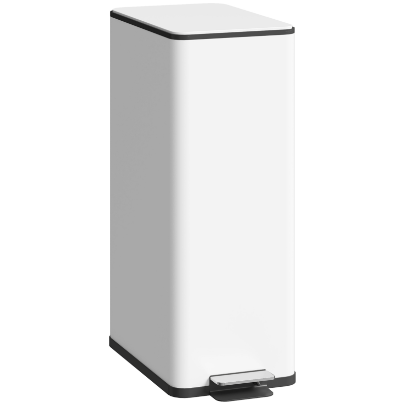 HOMCOM Mülleimer 20 L Treteimer mit Softclose-Deckel und Pedal Abfalleimerinkl. Inneneimer Abfallsammler, Edelstahl für Bad, Schlaf- oder Wohnzimmer, Weiß, 21,5 x 37,2 x 57 cm Aosom – Bild 1 von 2