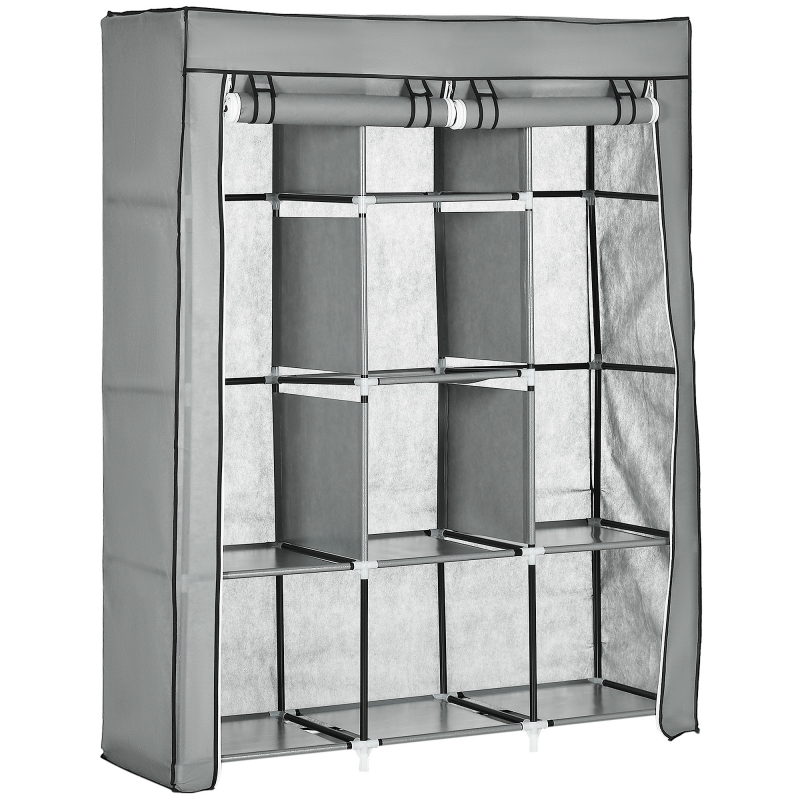 HOMCOM Stoffschrank mit Kleiderstangen, faltbare Garderobe 8 Ebenen, hellgrau für Schlafzimmer & Flur Aosom.de – Bild 1 von 2