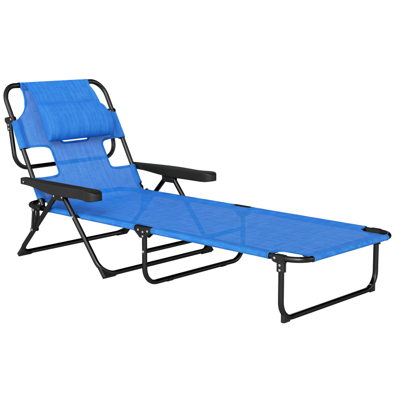 Outsunny Sonnenliege klappbar Gartenliege mit Lesefenster, Kopfkissen, Liegestuhl mit 4-Fach verstellbare Rückenlehne, wetterfeste Campingliege bis 120 kg belastbar, für Garten Strand Pool, Dunkelblau Aosom – Bild 1 von 2