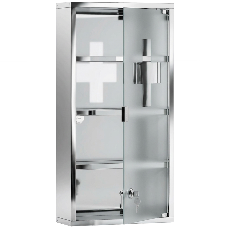 HOMCOM Medizinschrank Arzneischrank Erste Hilfe Schrank mit Schloss Edelstahl 30 x 12 x 60 cm Aosom – Bild 1 von 2
