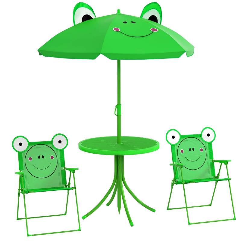 Outsunny Kindersitzgruppe Camping Gartentisch mit 2 Klappstühlen und Sonnenschirm 4tlg. für Kinder 3-5 Jahre Gartenmöbel Grün Aosom.de – Bild 1 von 2