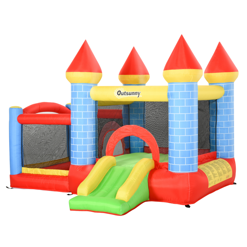 Outsunny Hüpfburg mit Gebläse Rutsche Pool aufblasbare Spielburg für 3 Kinder Oxford-Gewebe Polyester rot-blau-grün für Kinder 3-8 Jahre Aosom.de – Bild 1 von 2