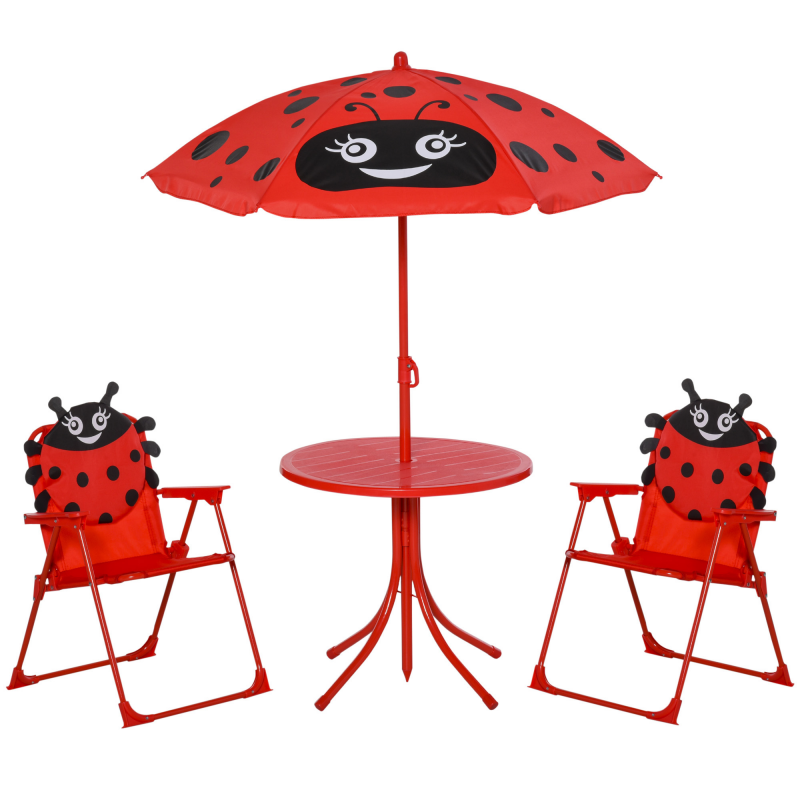 Outsunny Kindersitzgruppe Camping Gartentisch 2 Klappstühle Sonnenschirm 4tlg. Kindersitzgarnitur Gartenmöbel für 3-5 Jahre Rot Aosom – Bild 1 von 2